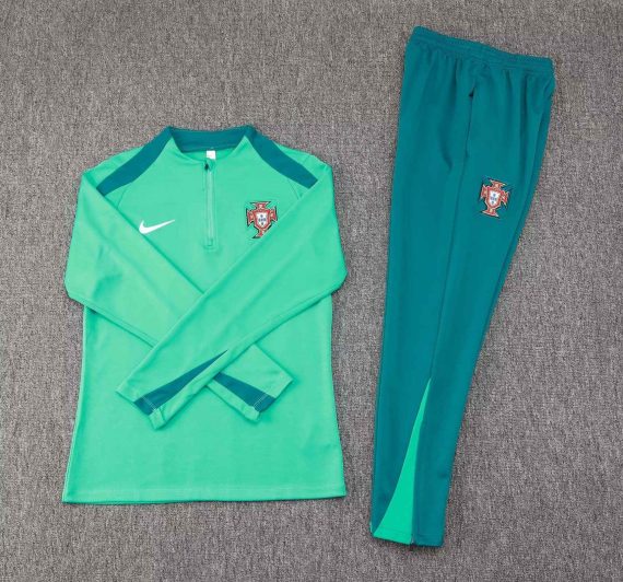 2024 Portugal Half-Pull Training Suit Green Football Shirt Set