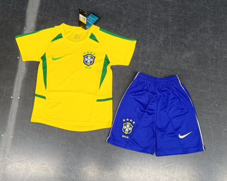 2002 Retro Brazil Home Football Shirt Kids Size Suit